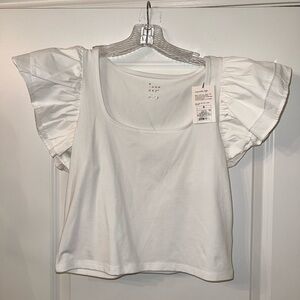 White Ruffled Sleeve Top